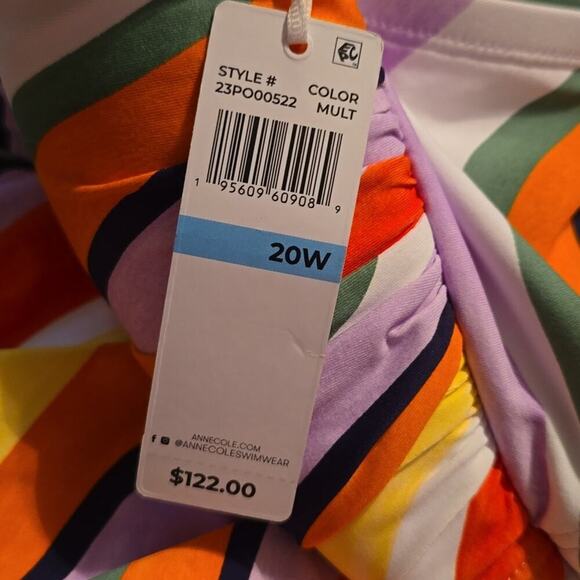 Anne Cole Women's Orange Shirred Maillot Colorful Tropical 1 Pc Swim Suit 20 2X - Picture 4 of 7